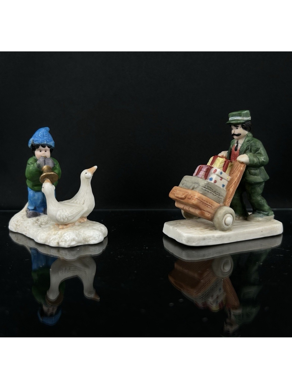 Mercuries Christmas Village Figures Lot of 2 Delivery Man & Boy with Geese 1992